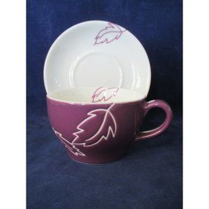 2007 Starbucks Autumn Collection Fall Leaves Purple and White Cup & Saucer  EUC